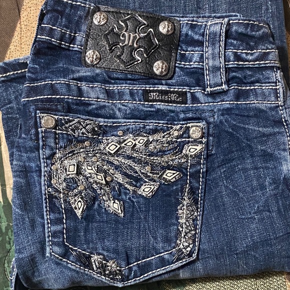 Miss Me Dark Blue Boot Cut Jeans with Silver Embellishments - Picture 5 of 5